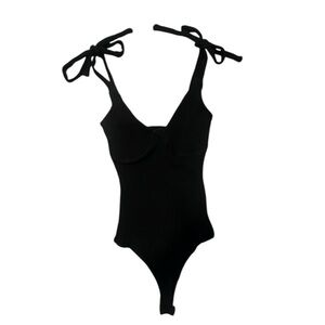 Black Tie-Shoulder‎ Bodysuit